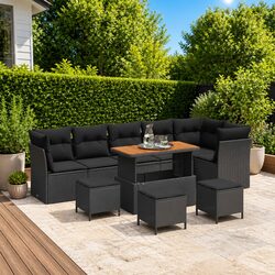 Concise 10-Piece Black Modular Sofa Set for Outdoors