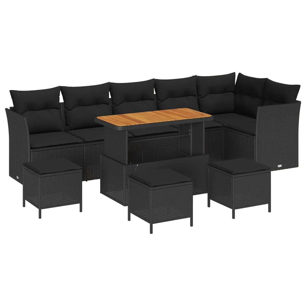 Garden Sofa Set Black 10 Piece Modular Outdoor Furniture Poly Rattan Acacia Wood