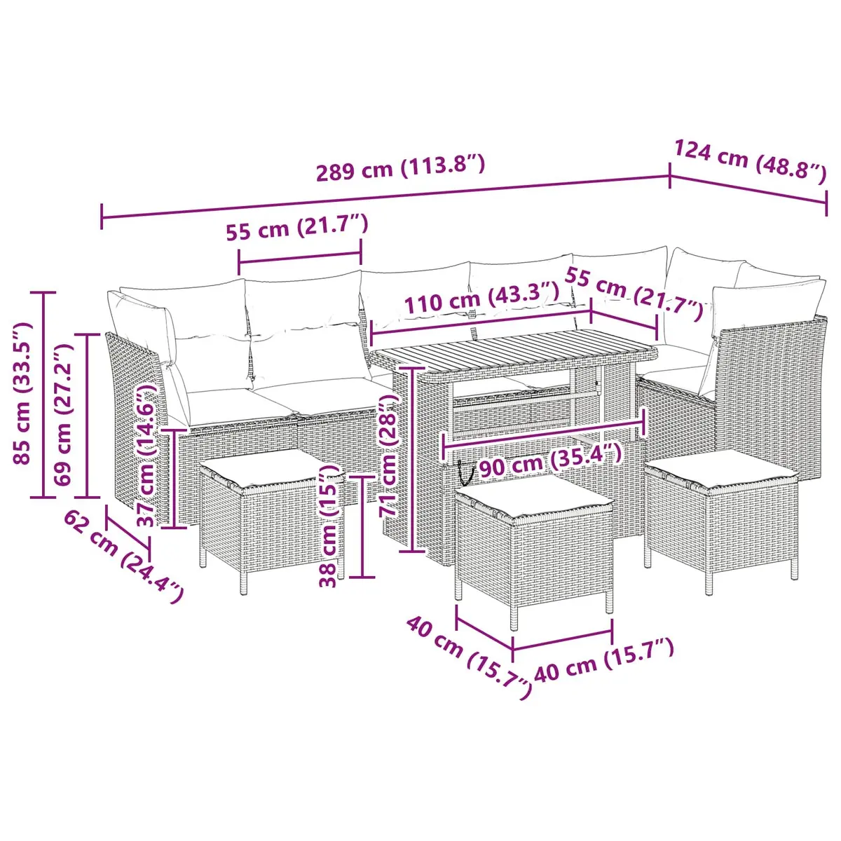 Garden Sofa Set Black 10 Piece Modular Outdoor Furniture Poly Rattan Acacia Wood