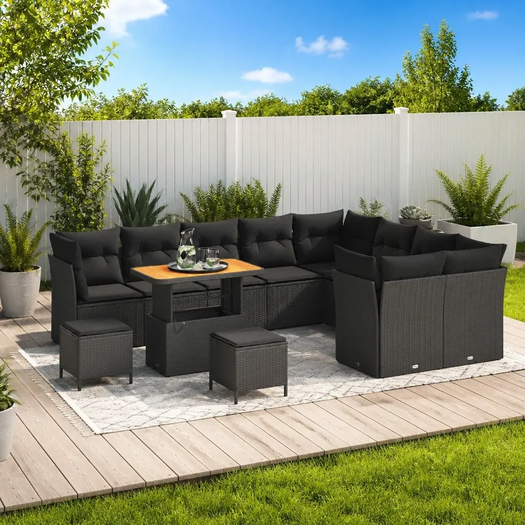 Outdoor Garden Sofa Set Black 12 Piece Height-Adjustable Modular Patio Furniture