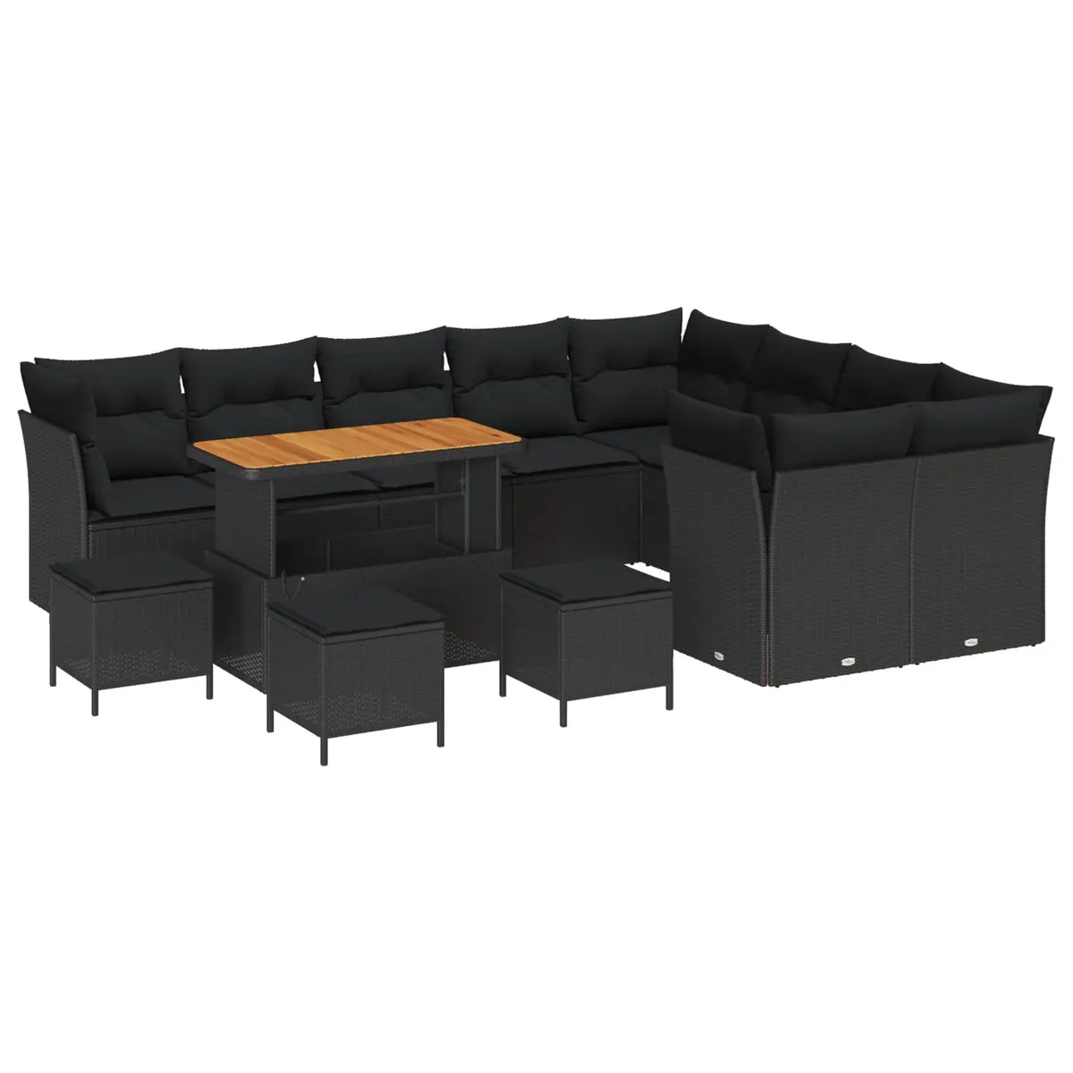 Outdoor Garden Sofa Set Black 13-Piece Height-Adjustable Modular Patio Furniture