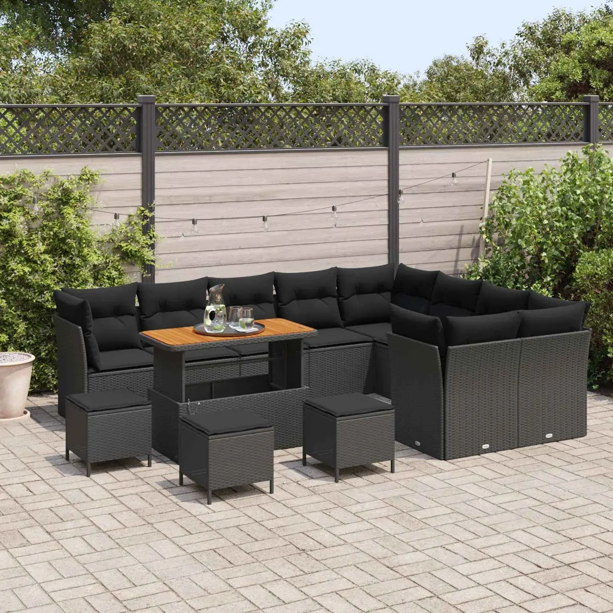 Outdoor Garden Sofa Set Black 13-Piece Height-Adjustable Modular Patio Furniture