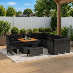 Garden Sofa Set 13 Piece Modular Outdoor Seating Black Poly Rattan Lounge
