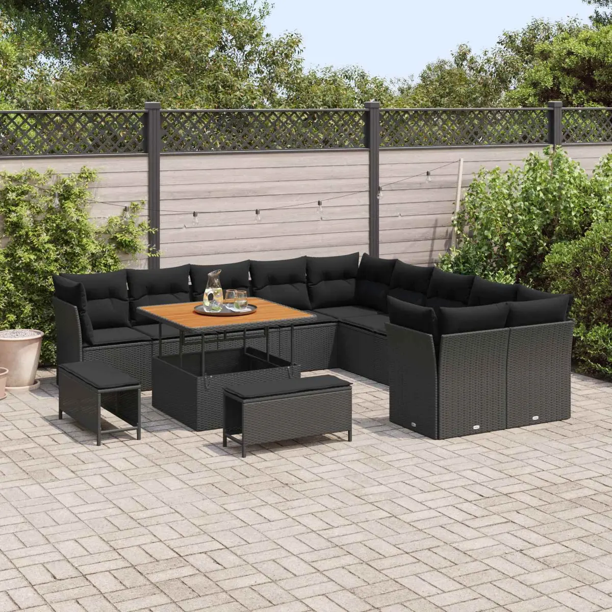 Garden Sofa Set Black 13 Piece Modular Outdoor Seating Poly Rattan