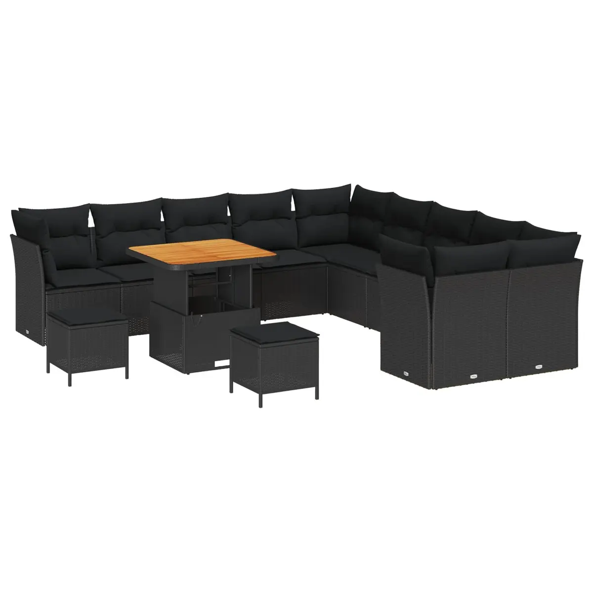 Garden Sofa Set 13 Pieces Outdoor Furniture Black Poly Rattan Modular Lounge