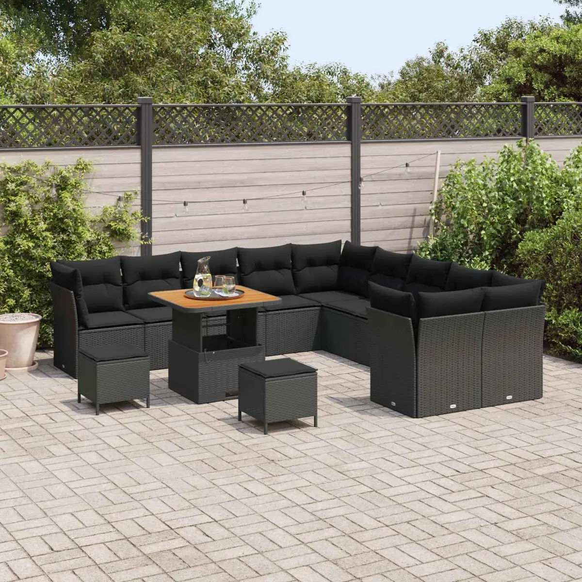 Garden Sofa Set 13 Pieces Outdoor Furniture Black Poly Rattan Modular Lounge