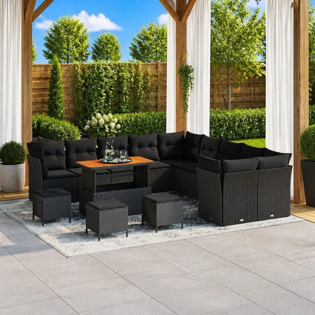 Garden Sofa Set Black 14 Piece Modular Outdoor Furniture Poly Rattan Lounger