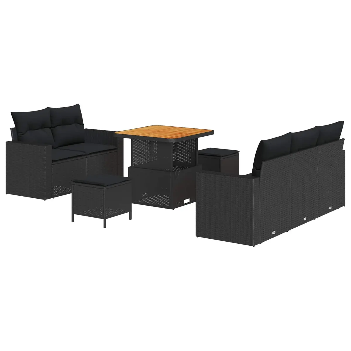 Modular Garden Sofa Set Black 8 Pieces Poly Rattan Outdoor Furniture