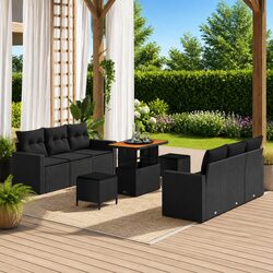 Modular Garden Sofa Set Height-Adjustable Outdoor Furniture 9 Pieces Black