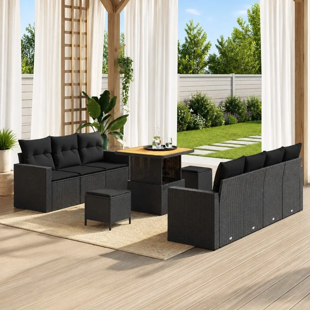 Modular Garden Sofa Set Black 10 Pieces Height-Adjustable Outdoor Patio