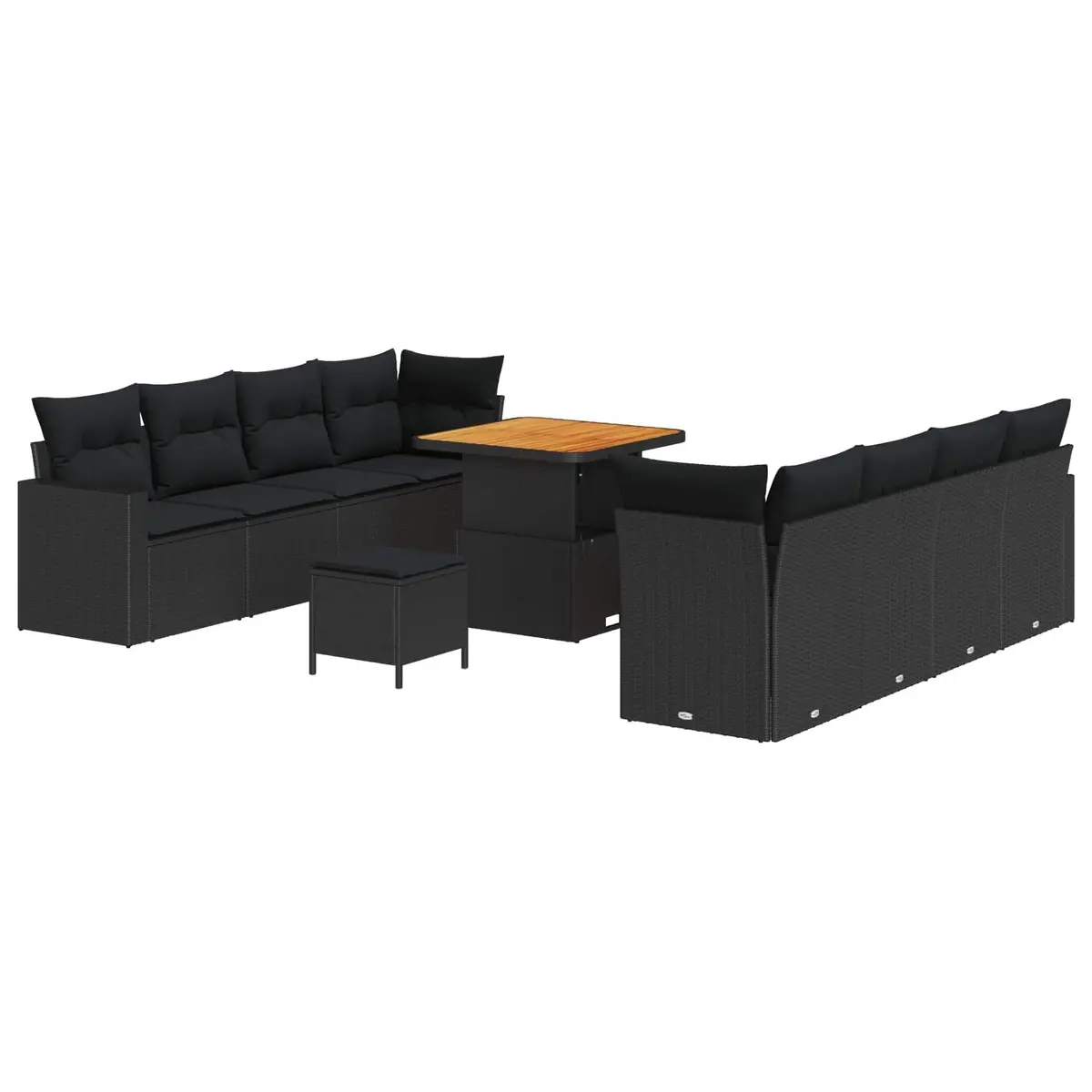 Garden Sofa Set 11 pcs Outdoor Furniture Black Poly Rattan Acacia Wood Modular