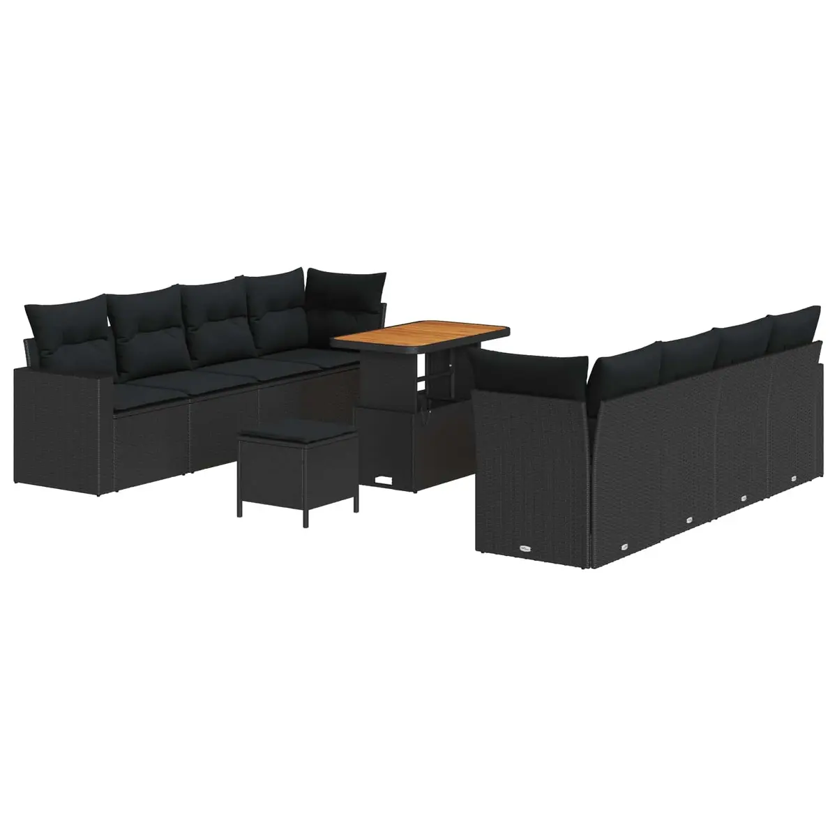 Garden Sofa Set 11 pcs Height-Adjustable Black Poly Rattan Outdoor Furniture