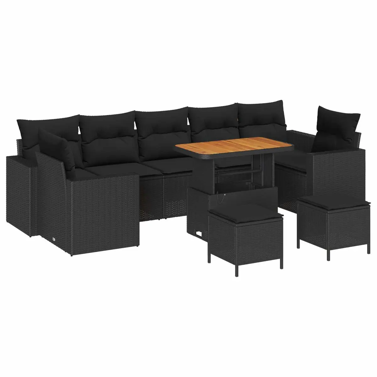 Garden Sofa Set 10 Pieces Outdoor Furniture Black Modular Lounge Seating