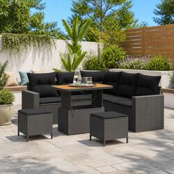Garden Sofa Set Height-Adjustable 8 Piece Black Poly Rattan Outdoor Furniture