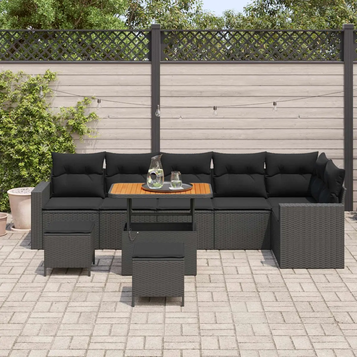 Outdoor Garden Sofa Set Black 9 Piece Modular Height Adjustable