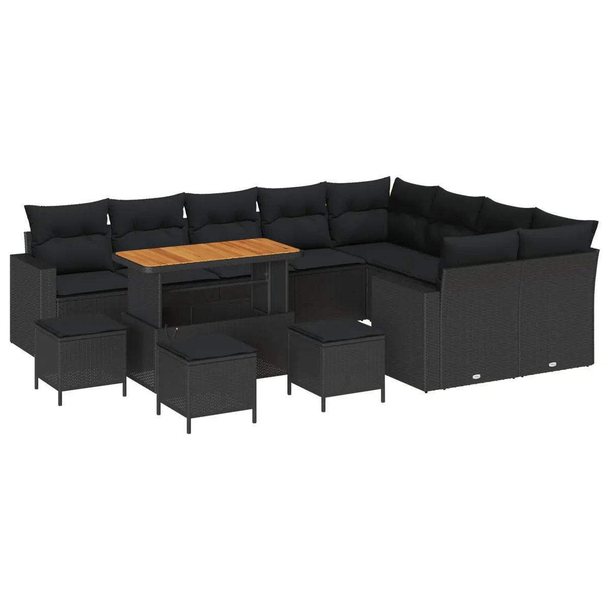 Outdoor Garden Sofa Set Black 13 Piece Height-Adjustable Modular Lounge Patio Furniture