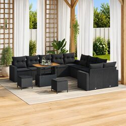 Garden Sofa Set 13 pcs Height-Adjustable Outdoor Furniture Black Modular Rattan