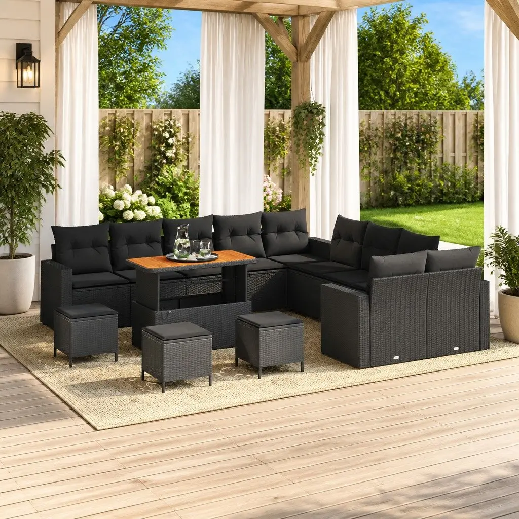 Garden Sofa Set Black 14 Piece Height-Adjustable Outdoor Seating Poly Rattan