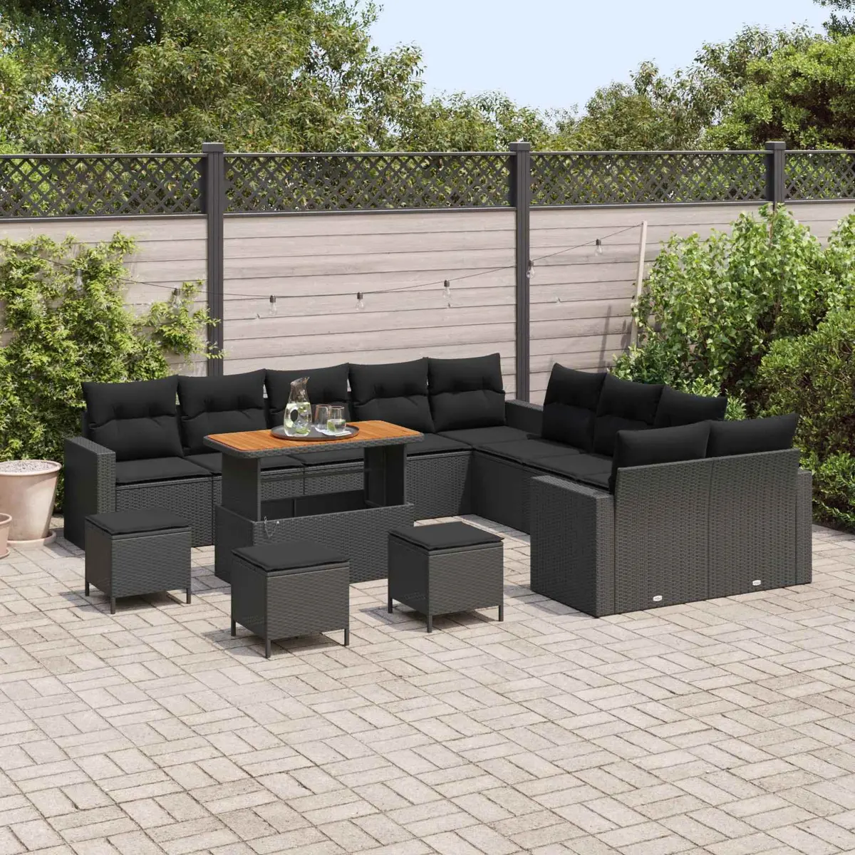 Garden Sofa Set Black 14 Piece Height-Adjustable Outdoor Seating Poly Rattan