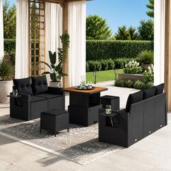 Modular Garden Sofa Set 8 Pieces Outdoor Patio Furniture Black Rattan Seating