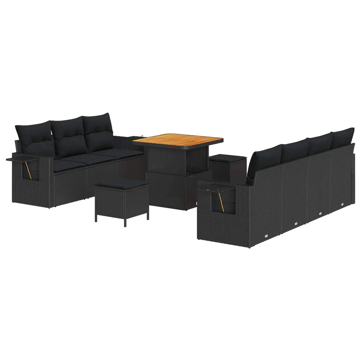 10 Piece Modular Garden Sofa Set Black Height-Adjustable Poly Rattan Outdoor Furniture