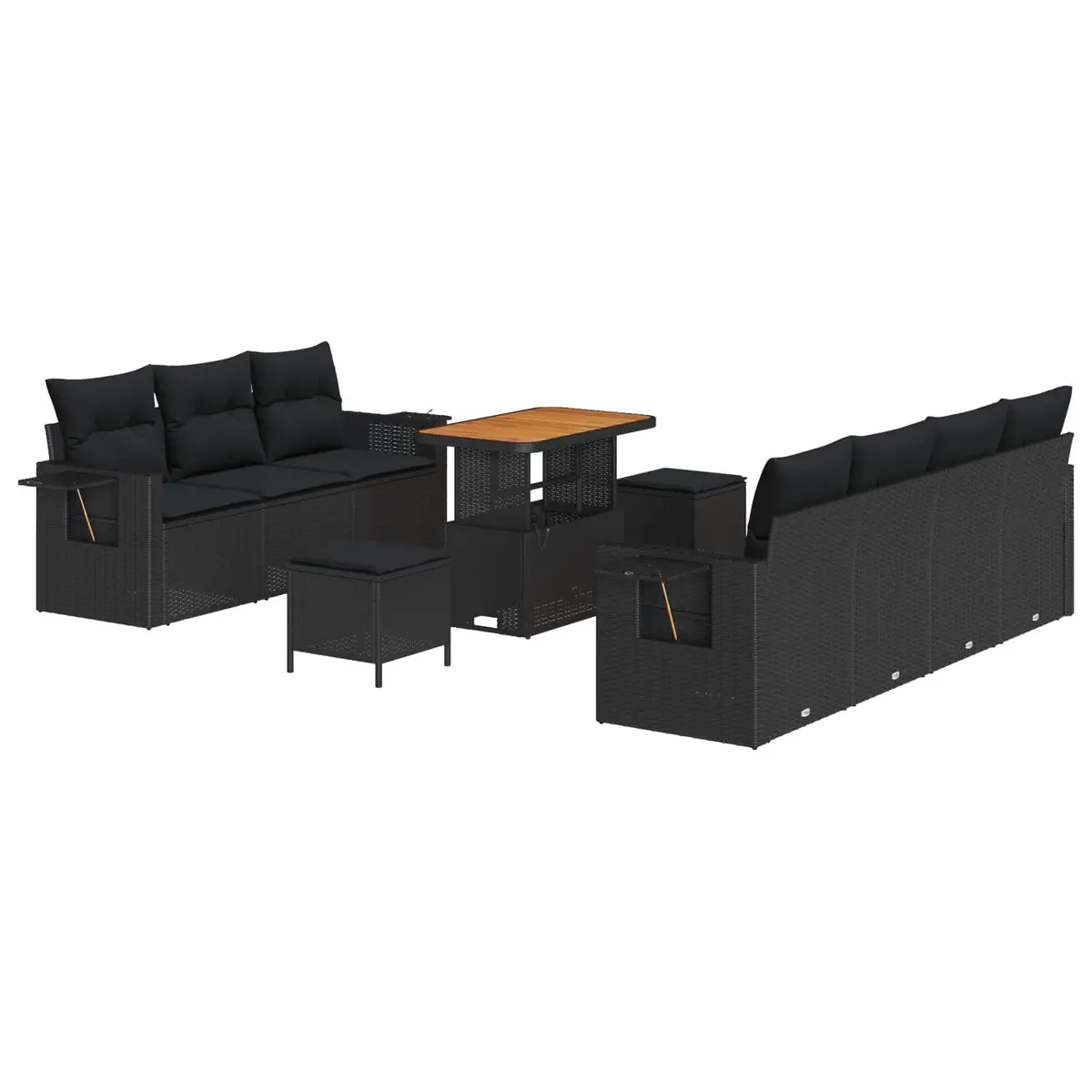 Modular Garden Sofa Set Black 10 Piece Poly Rattan Outdoor Furniture with Height Adjustable Table