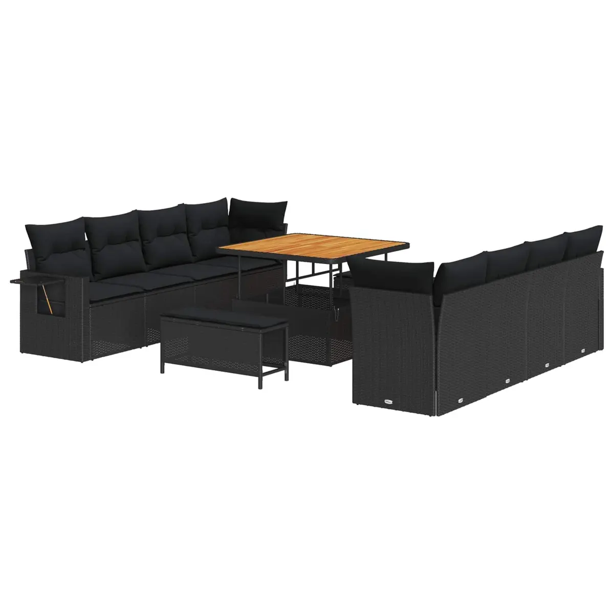 Garden Sofa Set Black Modular 11 Pieces Poly Rattan Cushion