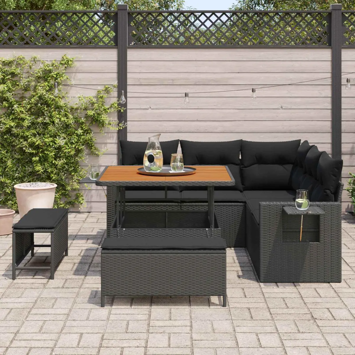 Modular Garden Sofa Set Black 8 Pieces Poly Rattan Outdoor Furniture with Removable Cushions