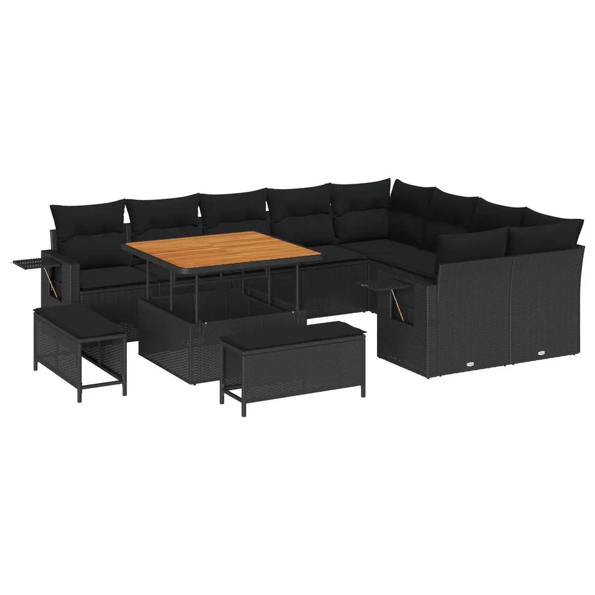 Garden Sofa Set Black 12 Pieces Height-Adjustable Poly Rattan Outdoor Furniture
