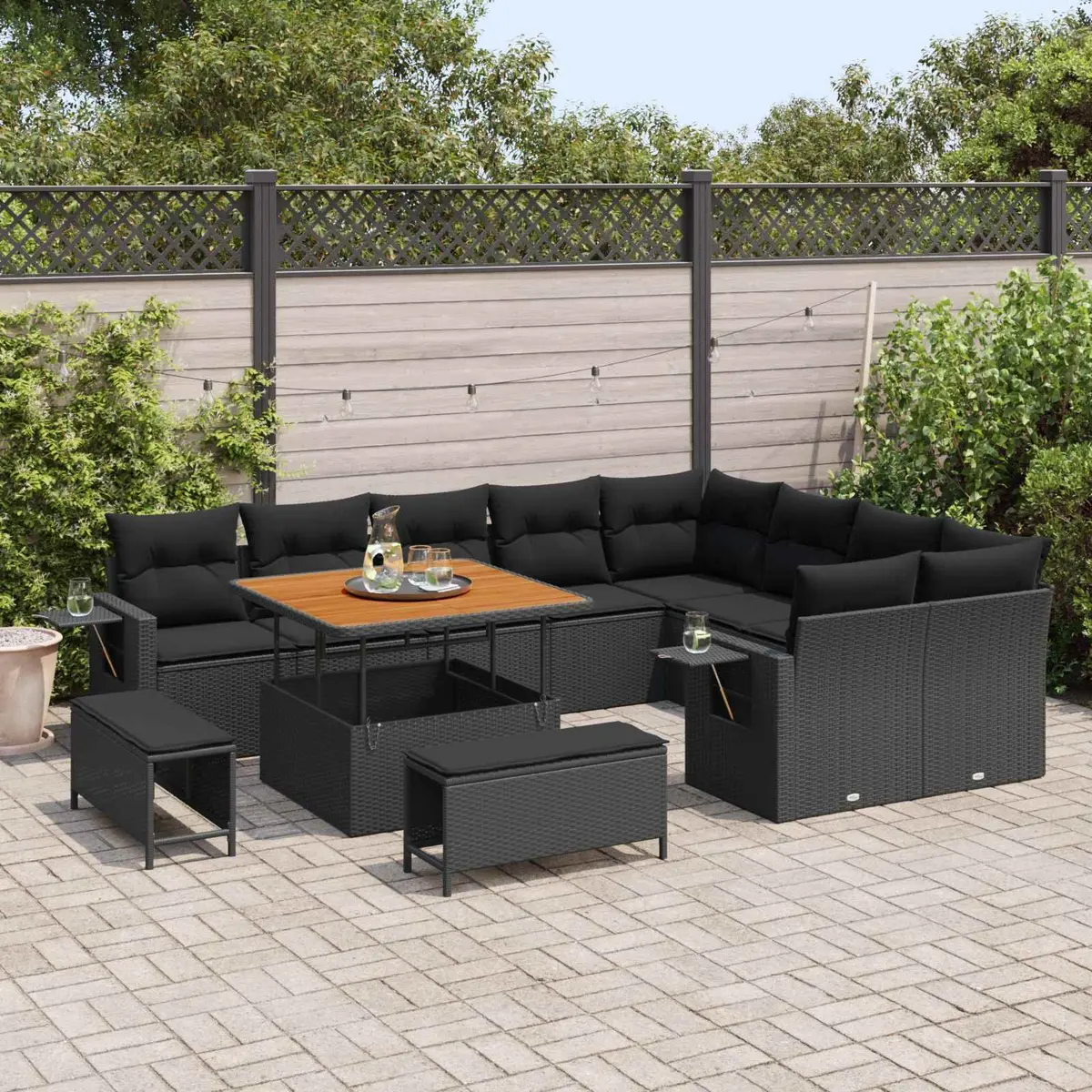 Garden Sofa Set Black 12 Pieces Height-Adjustable Poly Rattan Outdoor Furniture