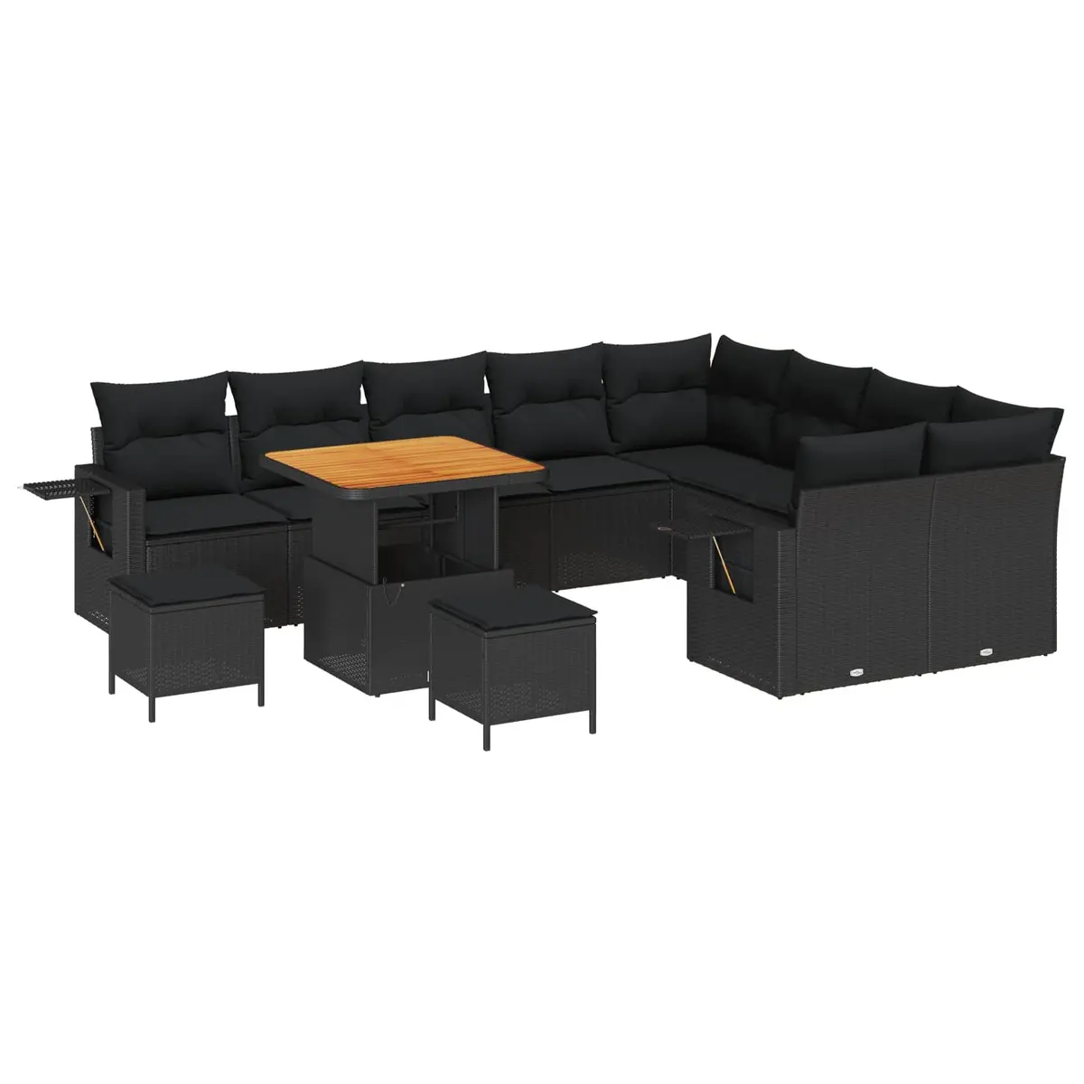 Garden Sofa Set Black Height-Adjustable 12-Piece Outdoor Furniture Poly Rattan