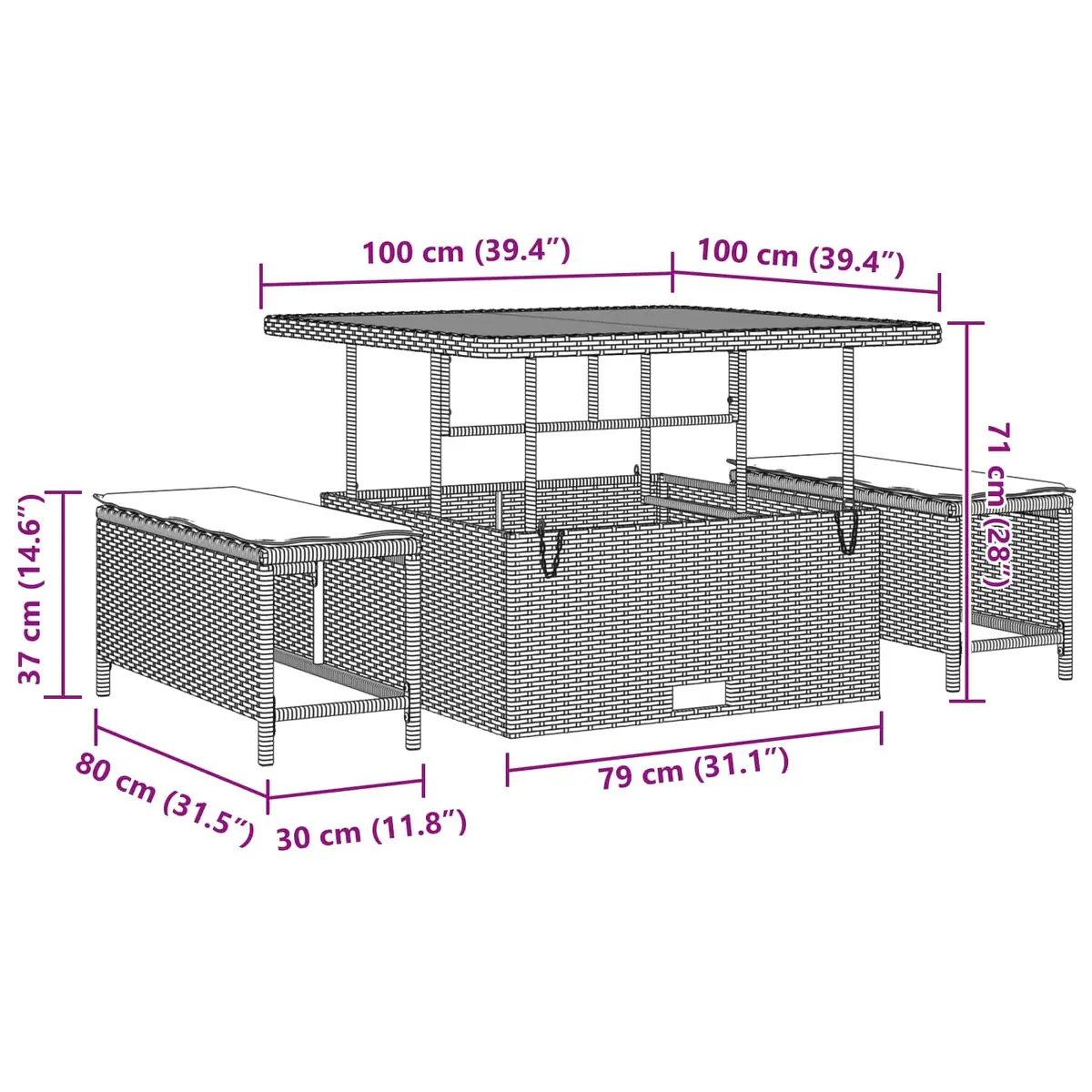 Garden Sofa Set Black 13 Piece Height-Adjustable Modular Outdoor Furniture