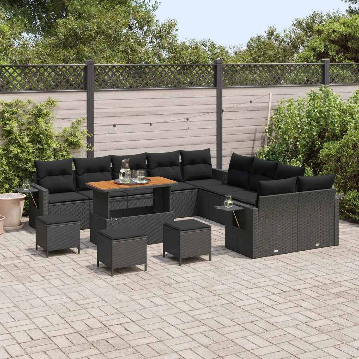 Modular Garden Sofa Set Black 14 Piece Poly Rattan Outdoor Furniture Sectional