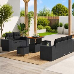 Compact 8-Piece Modular Black Garden Sofa Set - Easy Setup