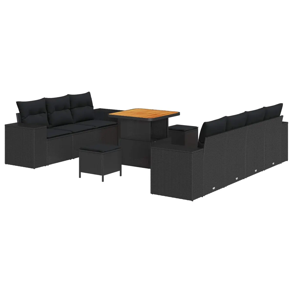 Modular Garden Sofa Set Black 10 Piece Height-Adjustable Tabletop Outdoor Furniture