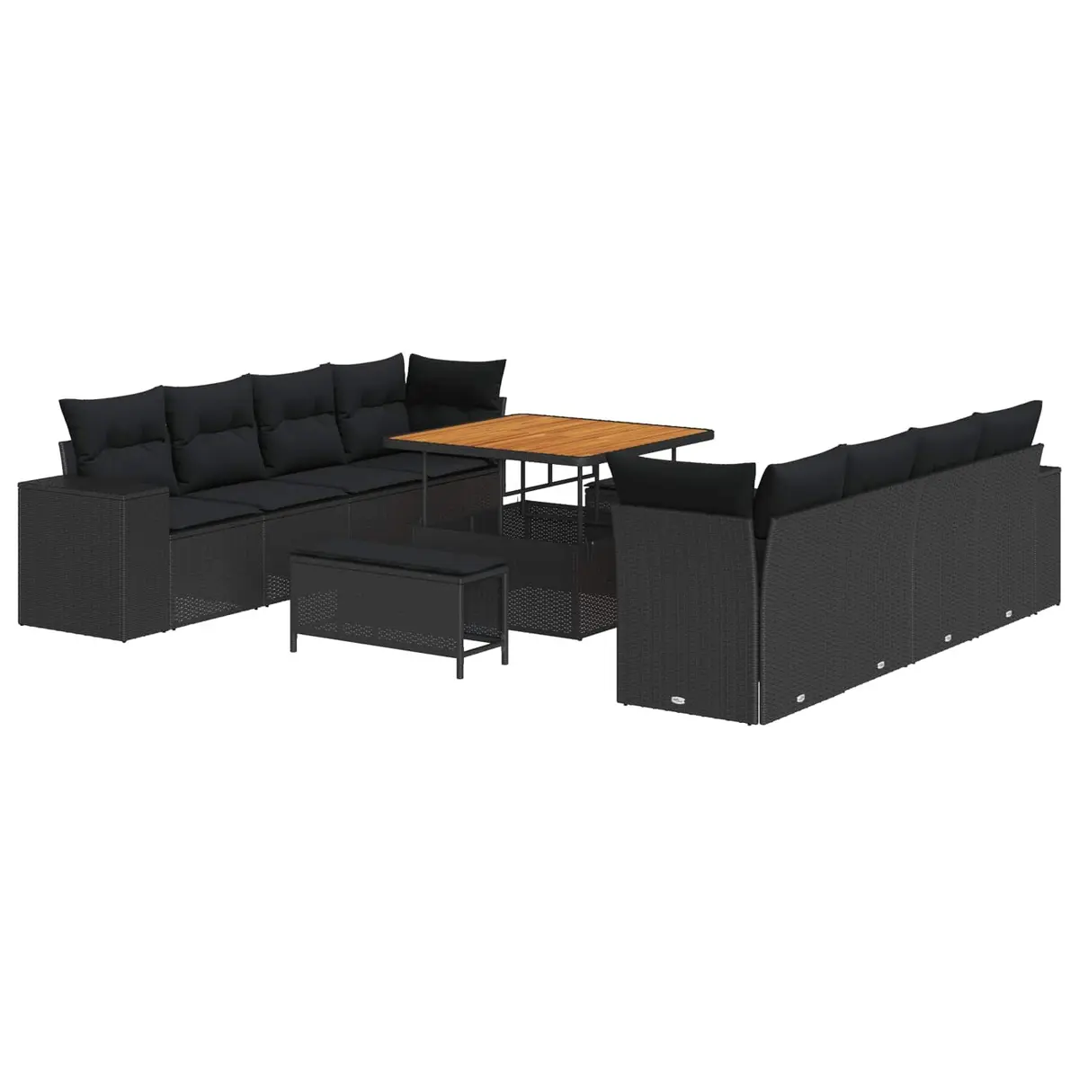 Modular Garden Sofa Set Black 11 Pieces Outdoor Patio Furniture Poly Rattan