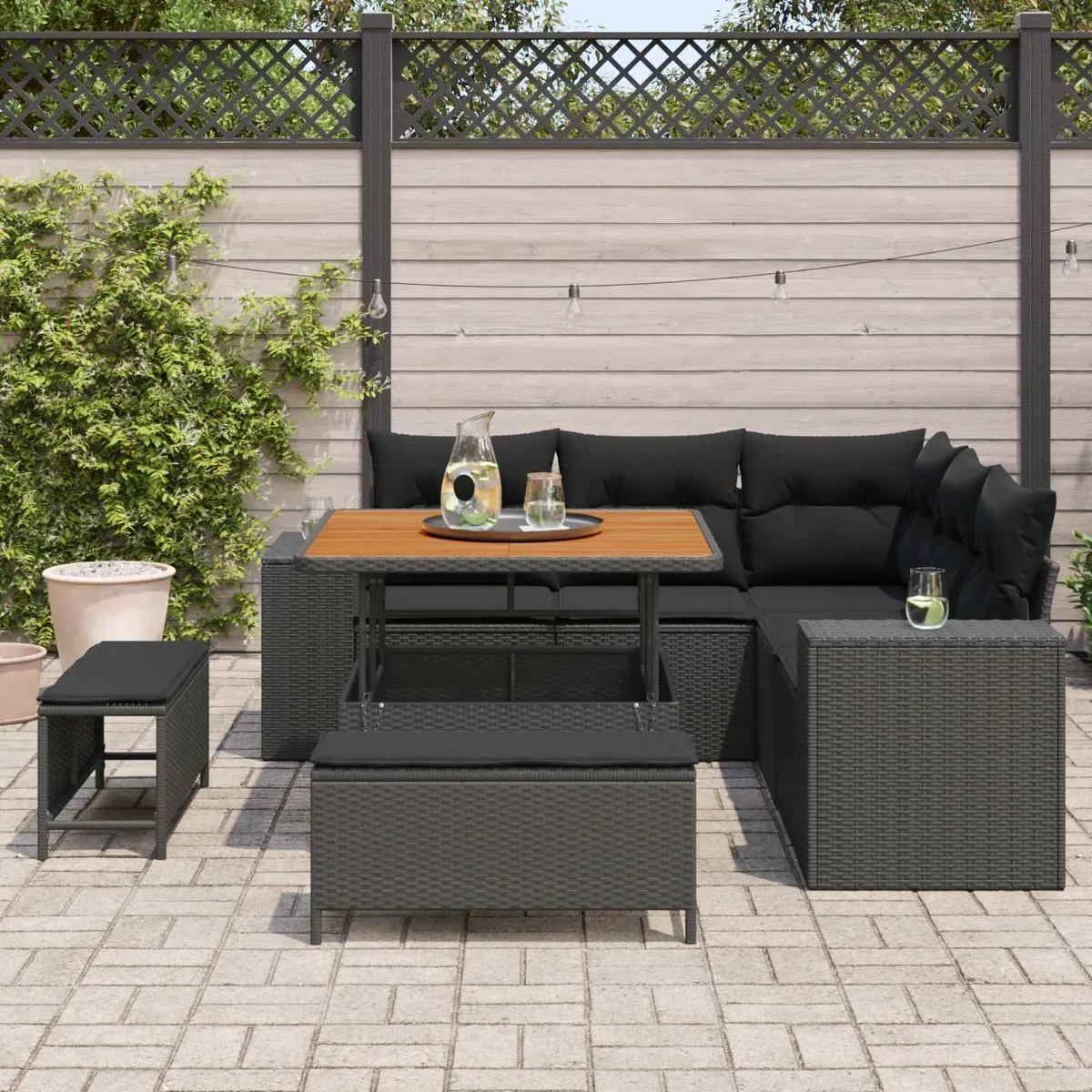 Modular Garden Sofa Set Black 8 Piece Poly Rattan Outdoor Furniture