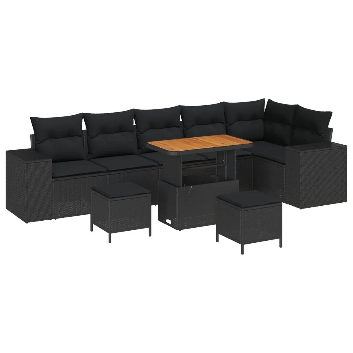 Modular Garden Sofa Set Black 9 Pieces Poly Rattan Outdoor Furniture