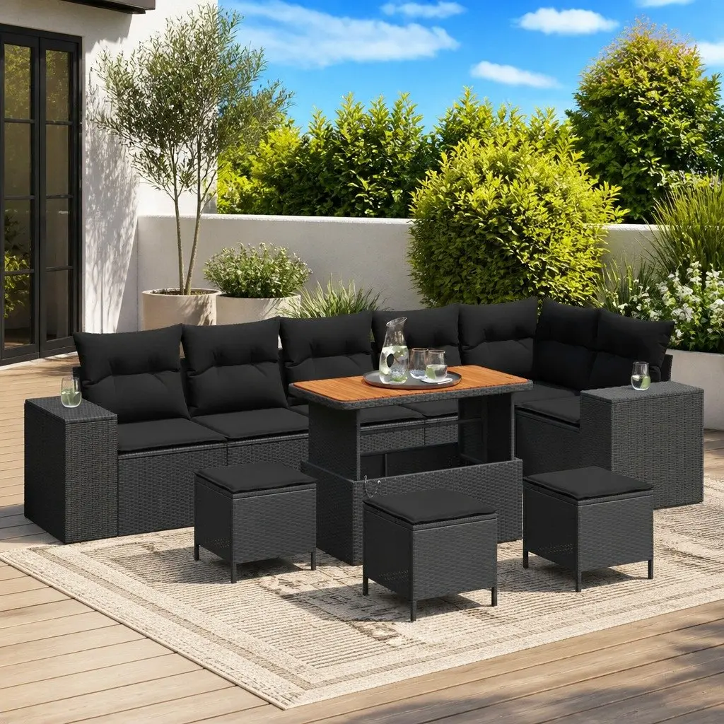 Outdoor Garden Sofa Set Modular Patio Furniture 10 Piece Black Poly Rattan