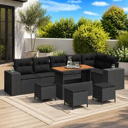 Outdoor Garden Sofa Set Modular Patio Furniture 10 Piece Black Poly Rattan