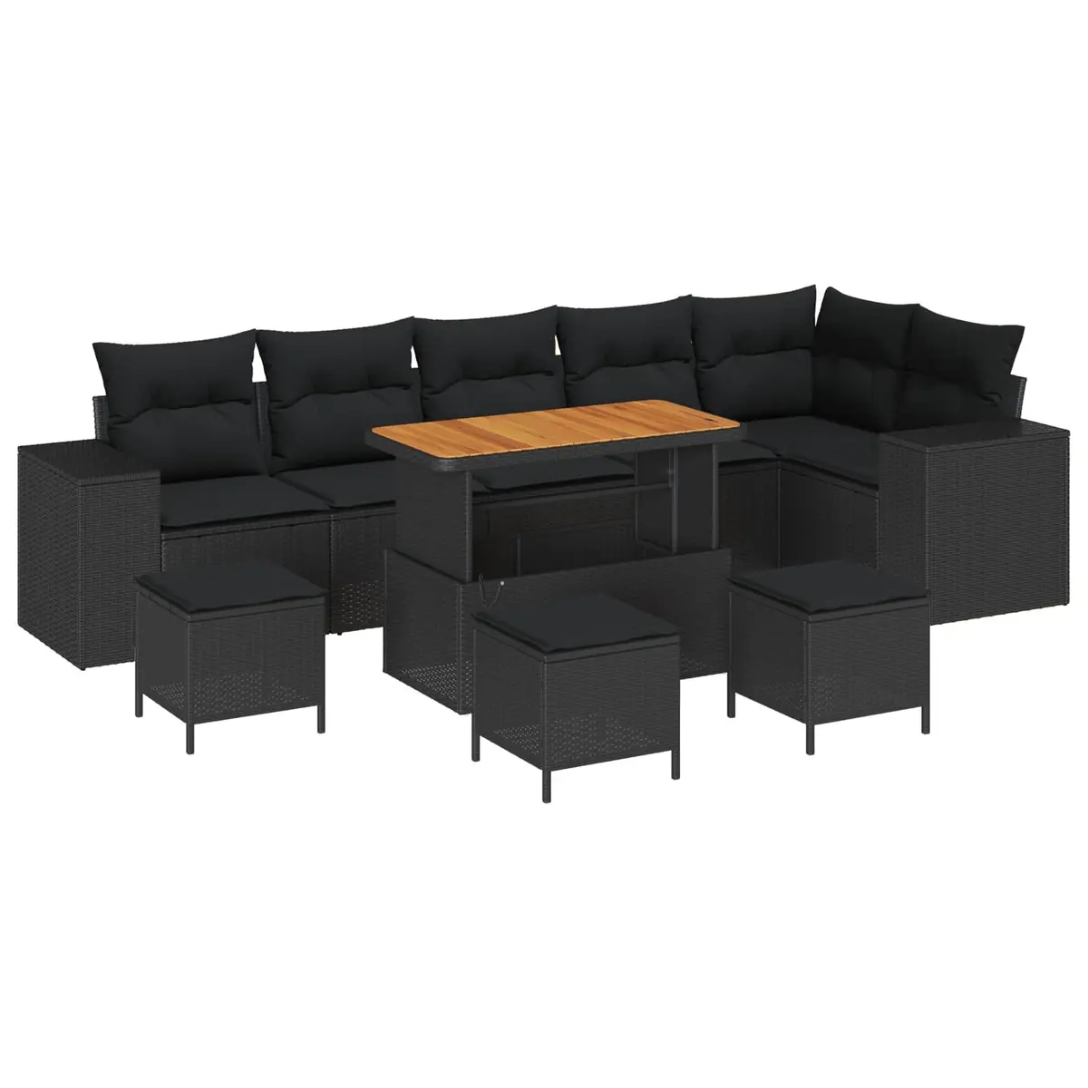 Outdoor Garden Sofa Set Modular Patio Furniture 10 Piece Black Poly Rattan
