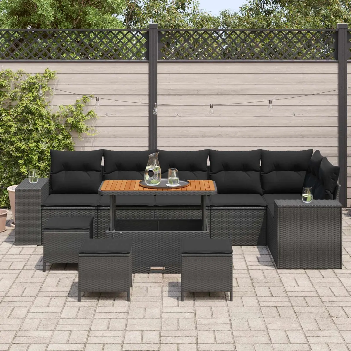 Outdoor Garden Sofa Set Modular Patio Furniture 10 Piece Black Poly Rattan