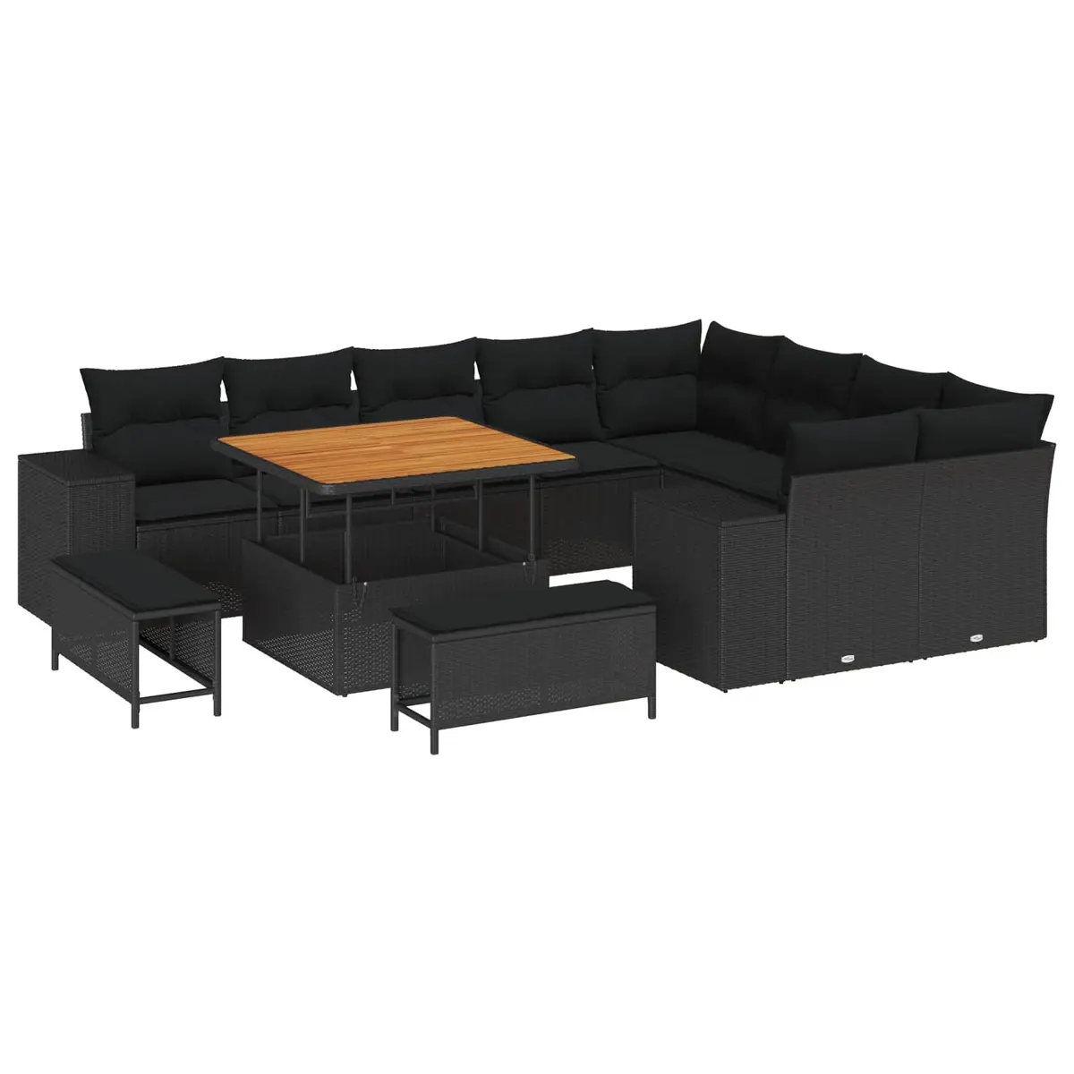 Modular Garden Sofa Set Black 12 Piece Outdoor Lounge Dining Furniture