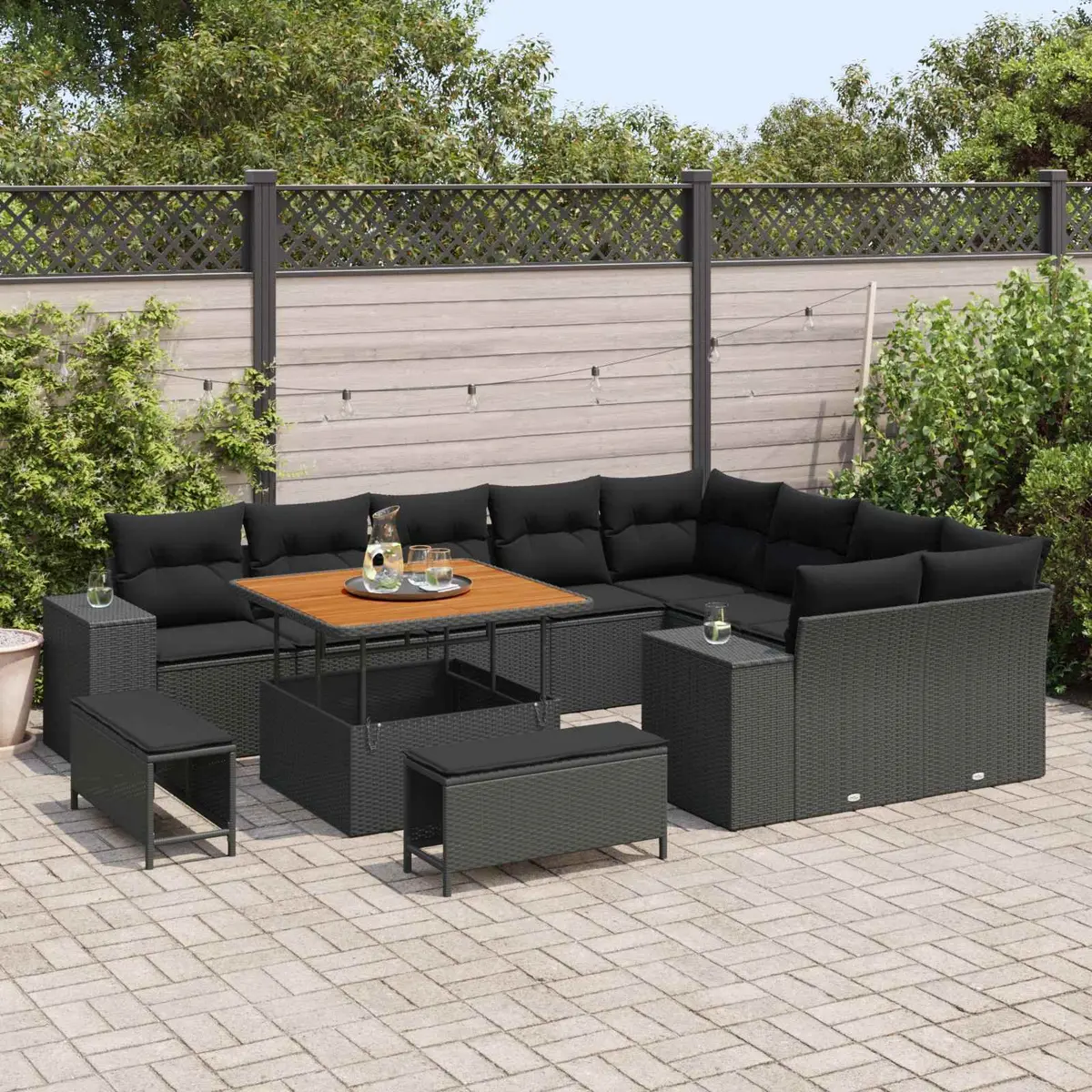 Modular Garden Sofa Set Black 12 Piece Outdoor Lounge Dining Furniture