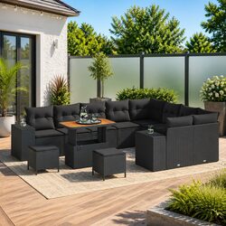 Compact and Versatile 12-Piece Black Garden Sofa Set