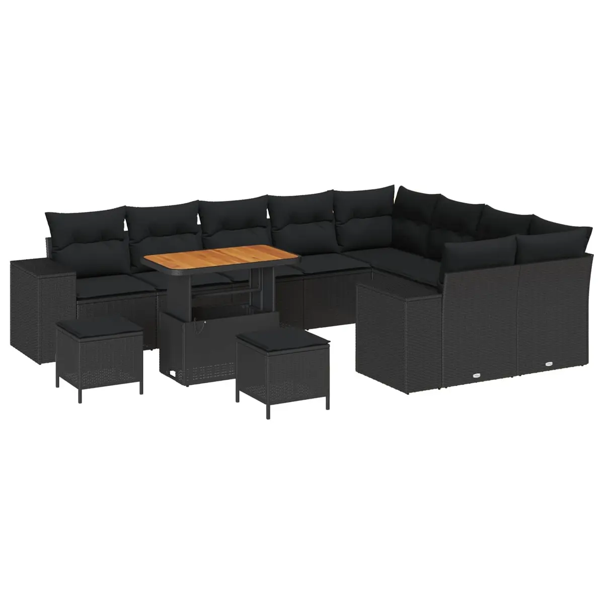 Modular Garden Sofa Set Black 12 Piece Outdoor Lounge Dining Weather Resistant Poly Rattan Furniture