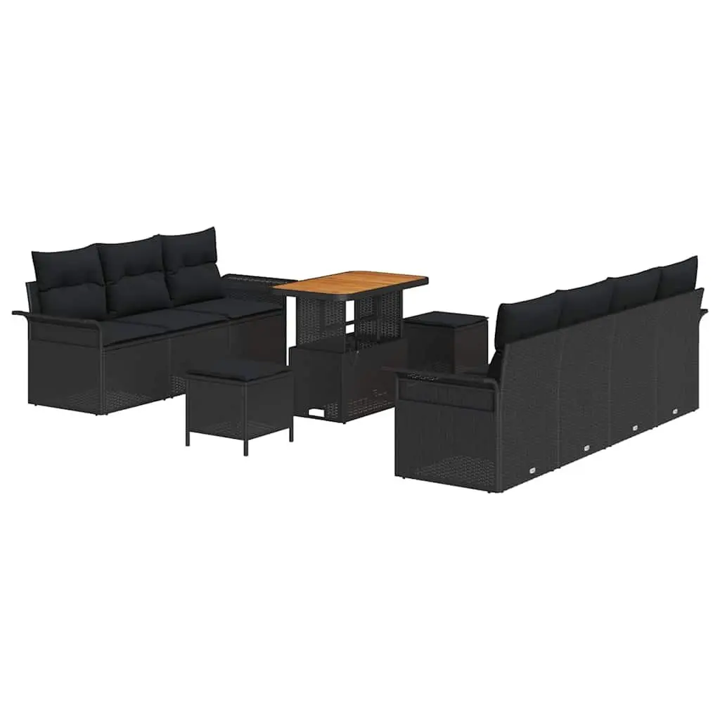 Garden Sofa Set 10 Piece Outdoor Furniture Poly Rattan Black with Cushions