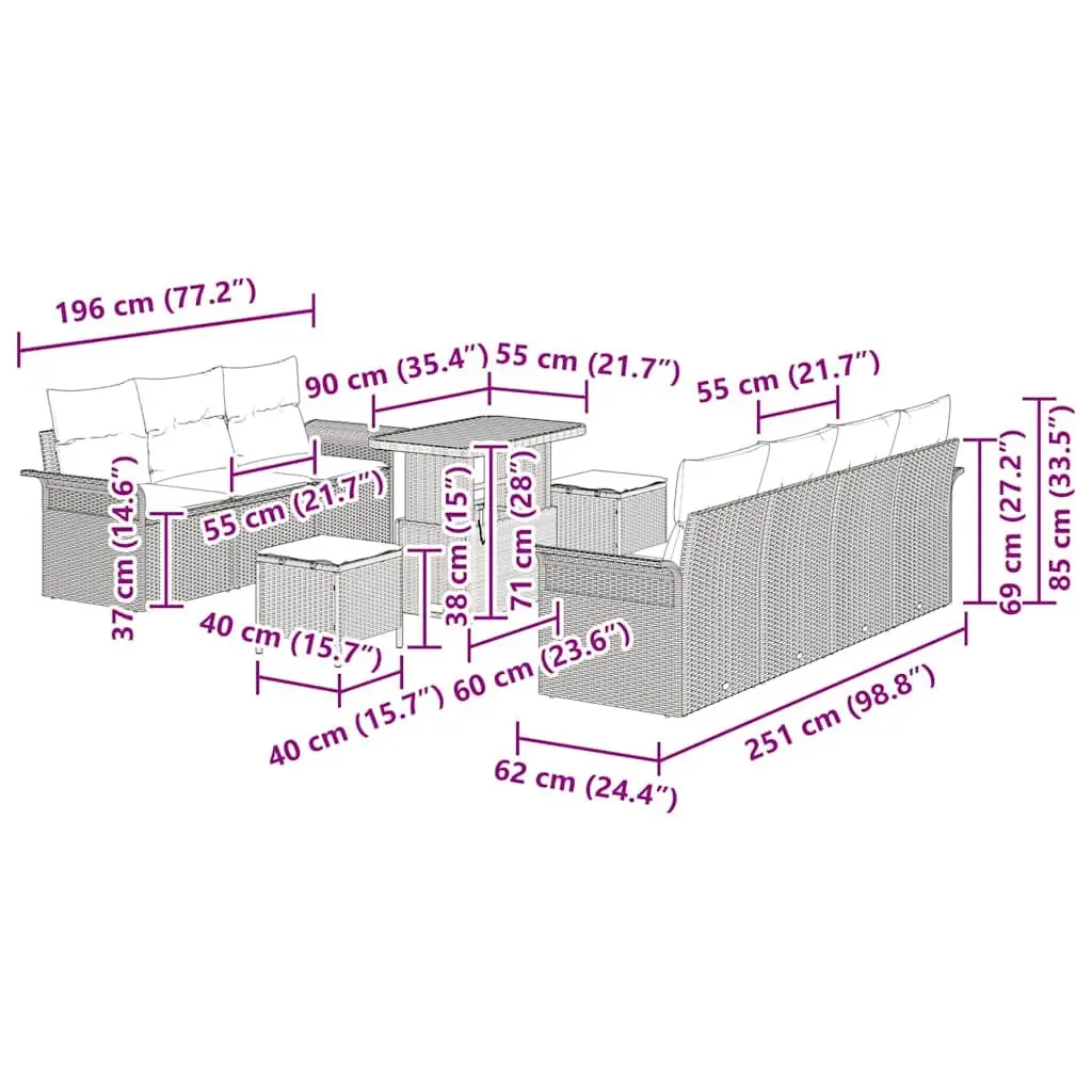 Garden Sofa Set 10 Piece Outdoor Furniture Poly Rattan Black with Cushions