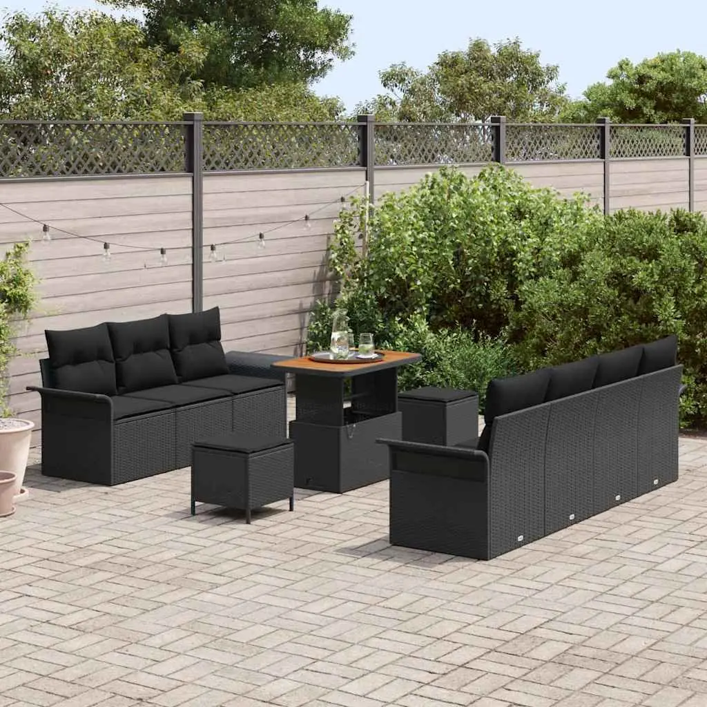 Garden Sofa Set 10 Piece Outdoor Furniture Poly Rattan Black with Cushions