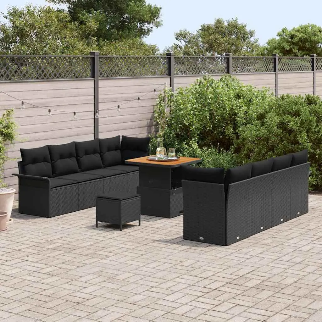 Outdoor Garden Sofa Set Black 11 Pieces Modular Lounge with Cushions